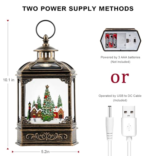 Christmas Snow Globe Lantern Water Glittering Xmas Village with Music & Timer