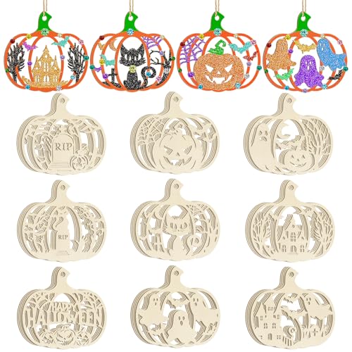36PCS Wooden Pumpkins Ornaments to Paint Halloween Thanksgiving Decoration Cutouts Unfinished 3.5 inches (36 Count)