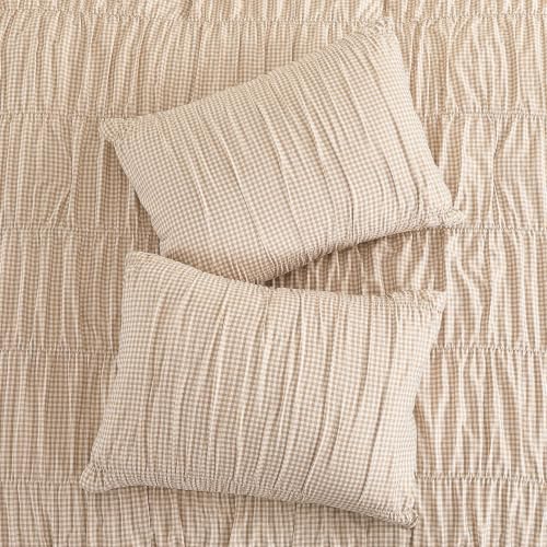Tan Gingham Twin XL Comforter Set