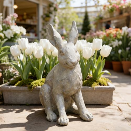 Rabbit Garden Statue 12 Inch Grey Resin Bunny Yard Decor