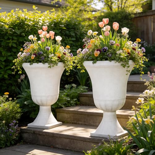 Autodaya 22" Large Urn Outdoor Planters Set of 2 (2 Count)