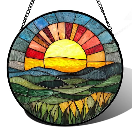 Sunset Gradient Stained Glass Window Hanging Suncatche Gift for Women 9.8"