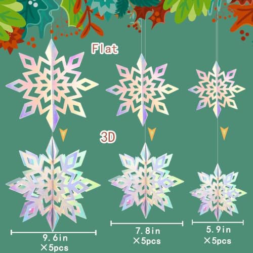 Christmas Hanging Snowflakes for Winter Wonderland Frozen Party Decorations (15 Count)