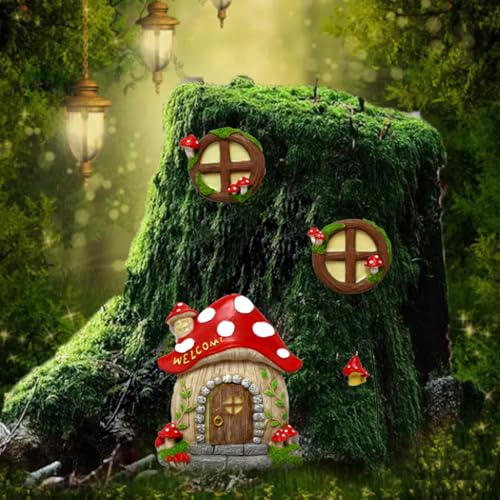 Garden Tree Decoration Outdoor Wall Decoration Fairy Mushroom Door and Window Tree Hugger