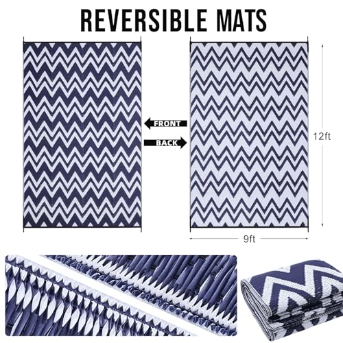Outdoor Rug 9x12 ft Waterproof Reversible Chevron Mat