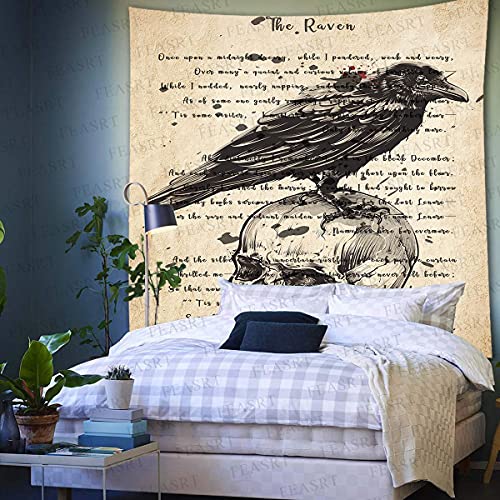 The Raven Tapestry Gothic Skull and Raven Dictionary Tapestry
