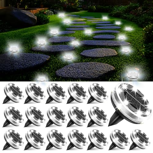 18 Pack Outdoor Solar Ground Lights with 4 Side Light（Cool White） (18 Count)