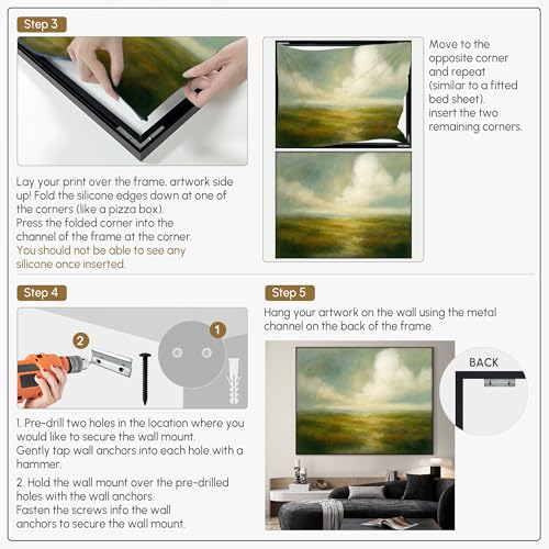 46"x60" Extra Large Framed Wall Art Soft Pastel Hills Dreamy Landscape Illustration for Home Living Room Bedroom Decor