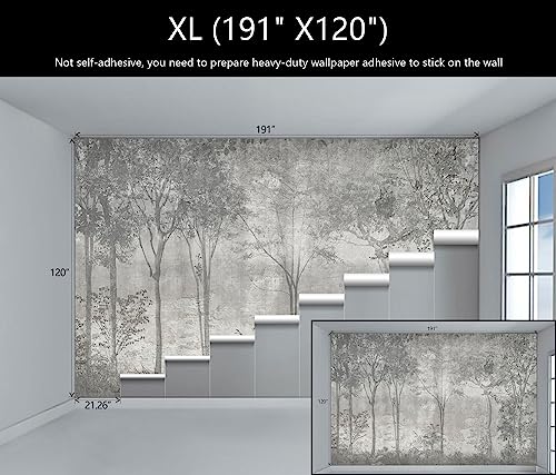 Gray Vintage Forest Tree Wallpaper Mural for Bedroom Living Room