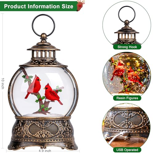 Christmas Snow Globes Water Lantern with Cardinal
