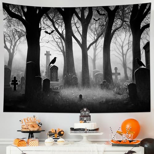 Gothic Halloween Tapestry Spooky Black Tree Wall Tapestry 60Wx40L Inch