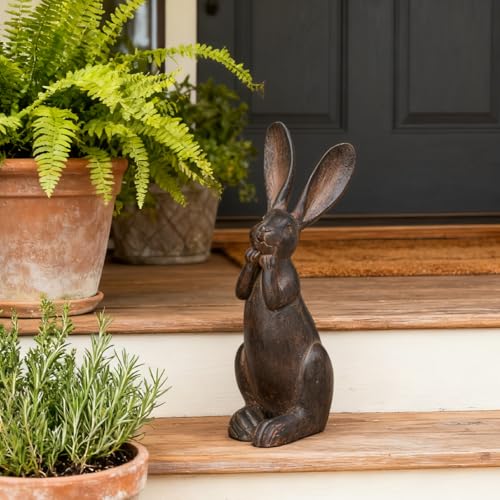 Bunny Garden Decor 11 Inch Brown Resin Rabbit Outdoor Statue