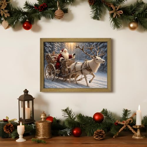 Wood Framed Vintage Santa Claus Sleigh Wall Art