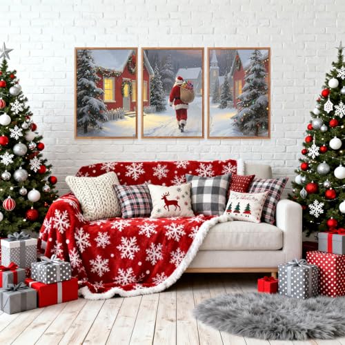 3 Pcs Santa Is Coming To Town Framed Wall Art 12x16 Inch