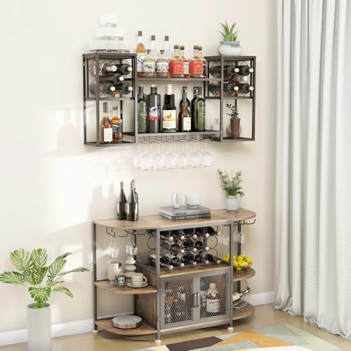 Wall Mounted Wine Rack with Glass Holder for Home Bar Storage