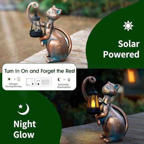 10.7” Bronze Cat Statue Solar Light