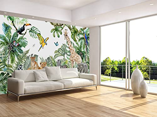 Safari Wallpaper for Children with Animals Jungle Wall Mural Watercolor Animals Nursery Wallpaper Kids Room Decor (94 Sq Ft)