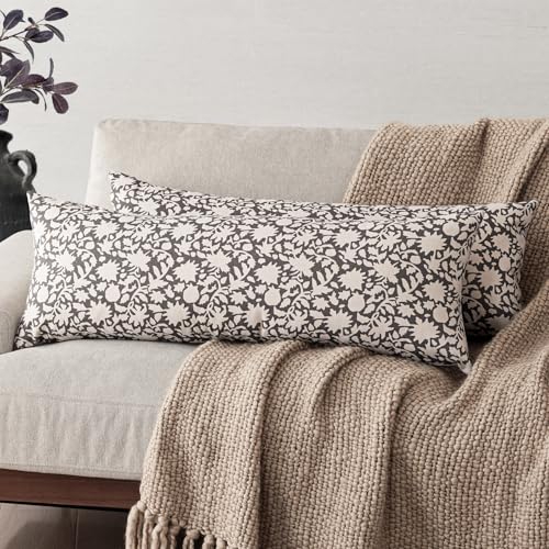 Set of 2 Decorative Long Body Lumbar Throw Pillow Covers Accent Farmhouse Cushion Covers Boho Floral Pillowcase for Couch Sofa Bedroom Living Room Home Decor (2 Count)