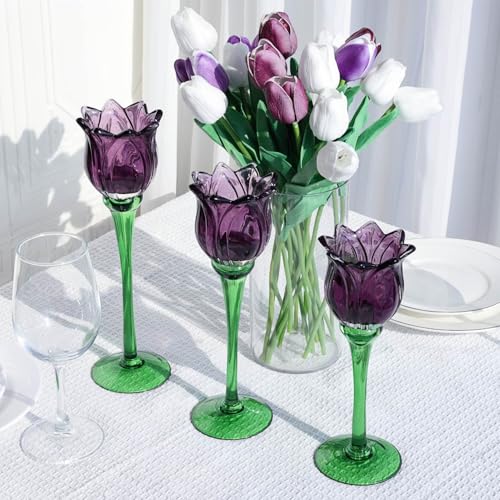 Purple Tulip Tealight Candle Holder Set of 3 (3 Count)