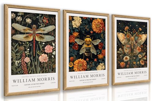 Wood Framed Morris Dragonfly Floral Wall Art Set of 3 (3 Count)