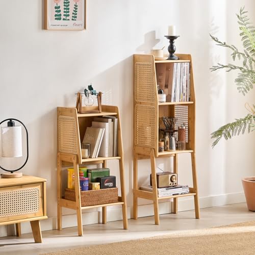 Bamboo Rattan Bookcase with Cabinet