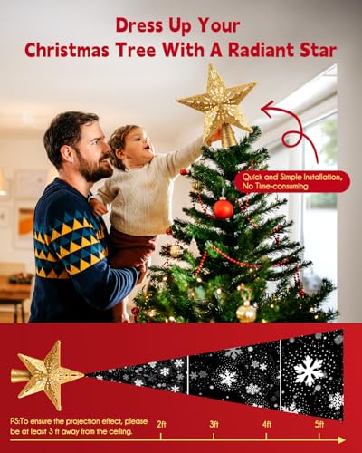 Christmas Star Tree Topper with Snowflake Projector Lights