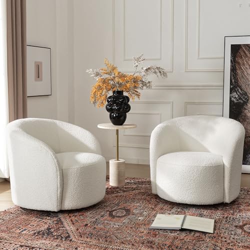 34" W No Assembly Boucle Swivel Barrel Chairs Set of 2 (2 Count)