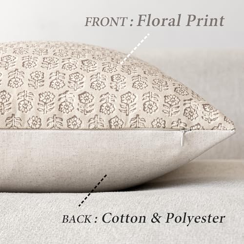 Decorative Floral Print Throw Pillow Covers 18×18 Ivory Beige (2 Count)