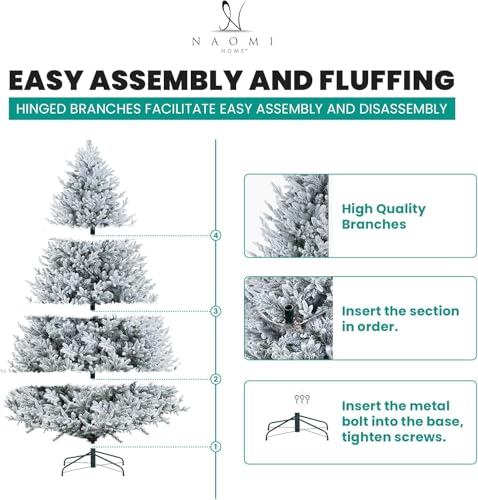 6 5ft Frosted Christmas Tree with Lights Realistic Snow Flocked Christmas Tree Prelit with 2456 Branch Tips 450 Warm Lights and Metal Stand Aritificial