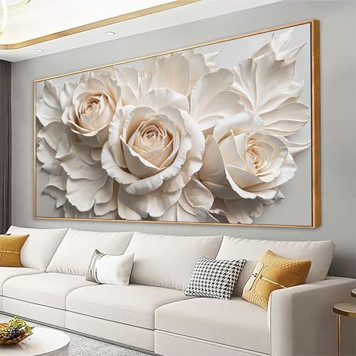 Large Wall Art For Living Room Home Wall Decor Modern Canvas Art Wall Decor 29 X 58 Inches White Flower Wall Art Elegant Picture For Bedroom Hotel Office Artwork With Framed