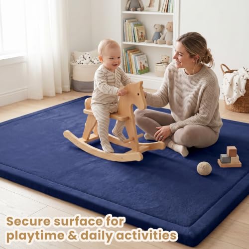 Baby Play Mat for Floor 1.3" Thick Memory Foam Play Mat 79"×118" Tummy Time Crawling with Non