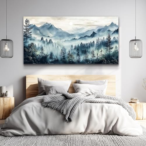 Canvas Wall Art For Living Room Large Wall Decor For Office Bedroom Decorations Foggy Forest Painting Artwork Room Wall Mural Aesthetic Home Decor 30x60 In