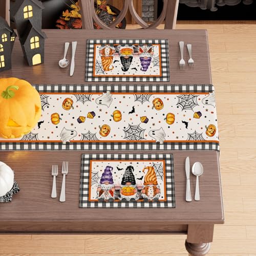 Halloween Gnome Round Placemats Set of 4 Table Decor 12x18 Inch