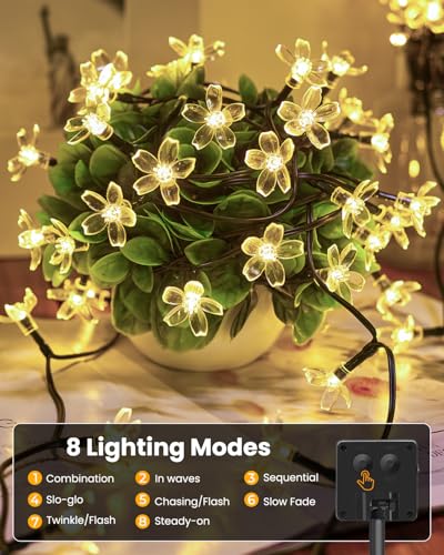 2 Pack Total 52FT 120 LED Solar String Lights Flower Outdoor Waterproof Fairy Lights for Garden Yard Fence Patio Christmas Tree Wedding Party Decor (120 Count)