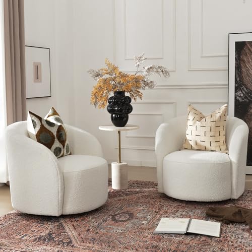 34" W No Assembly Boucle Swivel Barrel Chairs Set of 2 (2 Count)