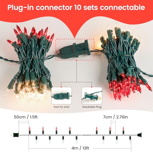 Red Warm White Christmas Lights (13 Foot)