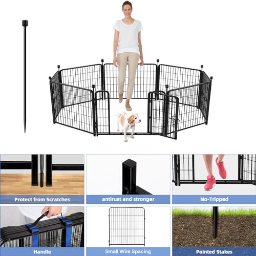 24 in(H) Garden Fence with Gate, 8 Panels Total 19.7 Ft(L), Heavy Duty Iron Metal Animal Barrier Fence, Dog Fence Outdoor for Yard, Temporary Fencing, No Dig Garden Border Fencing (40 Sq Ft)