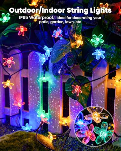 2 Pack Total 52FT 120 LED Flower Solar String Lights Outdoor Waterproof Fairy Lights for Garden Yard Fence Patio Christmas Tree Wedding Party Decor (120 Count)