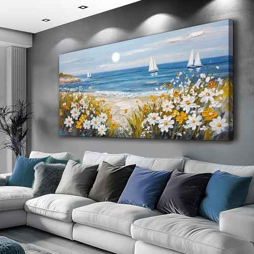 Wall Art For Dining Room Kitchen Blue Ocean Beach Art Pictures Living Room Decor Vintage Landscape Painting Modern Canvas Print Suitable For Bedroom Office Farmhouse Wall Decor 24x48 In