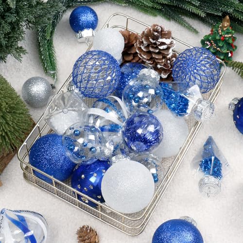 34PCS Blue White Christmas Ball Ornaments Set for Tree Decorations (34 Count)