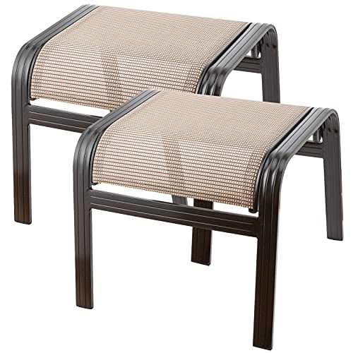 Outdoor Patio Footstools Aluminum Outdoor Ottomans Footrest Small Seating Wicker Furniture Patio Ottoman 2 Pieces Brown (2 Count)