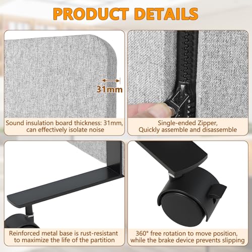 Soundproof Room Divider with Wheels (3 Count)