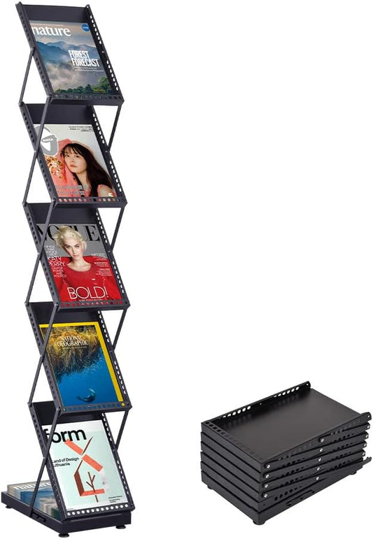 brochure display stand&Foldable Magazine Rack with 5 Pockets for Exhibition and Trade Show (67'X9.5'X14.5') - NestledHome