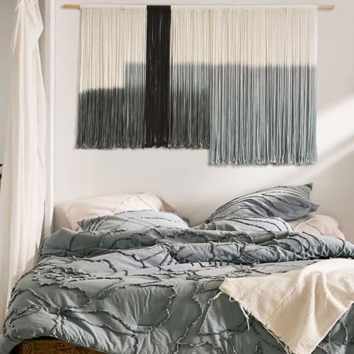 Macrame Wall Hanging Grey Dip Dye Large Boho Fiber Wall Art Decor 57"W*35"L