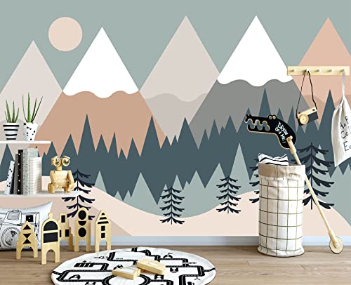 Children's Cartoon Mountain Peak Forest Sun Nursery wall Mural Wallpaper 178" x 117" (144.6 Sq Ft)