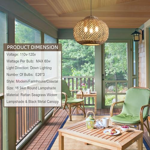 16.94”Rattan Pendant Light