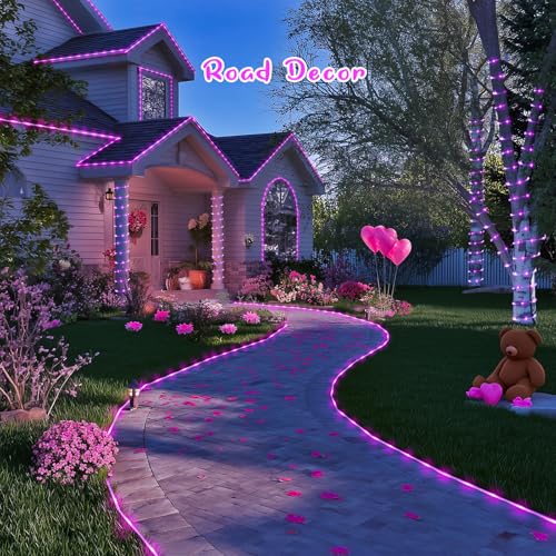 2 Pack 100LED Pink Solar Rope Lights Outdoor Waterproof (33 Foot)