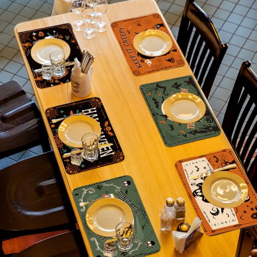 Halloween Plastic Placemats Set of 6 Black Gothic Bat Mat 17×13×0.04 in (6 Count)