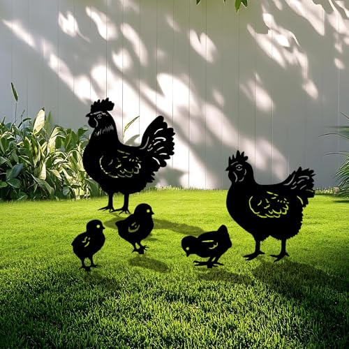 5 Pack Chicken Metal Garden Decorative Stakes (5 Count)