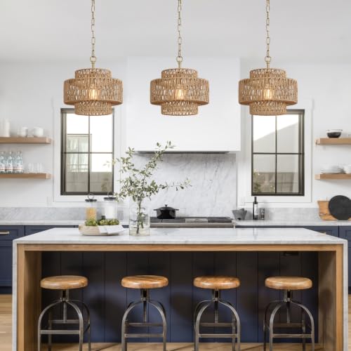 12.6" Gold Rattan Pendant Light
